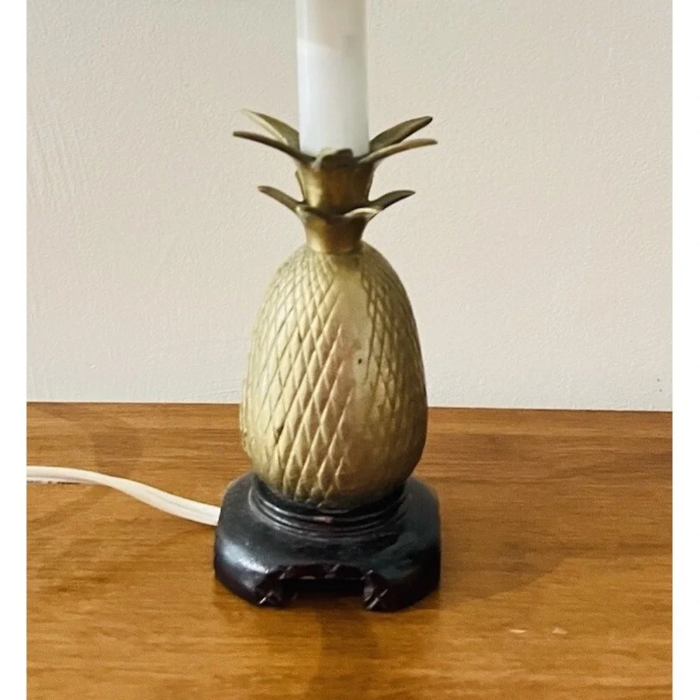 Vintage Retro Brass Pineapple Lamp On Wooden Base Andrea By Sadek‎ Candlestick